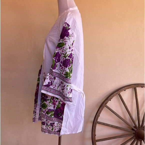 ASHA Violet Flowers Button Front Tunic Top, Dress or Swim Suit Cover EU-42 US-12 - Picture 5 of 13